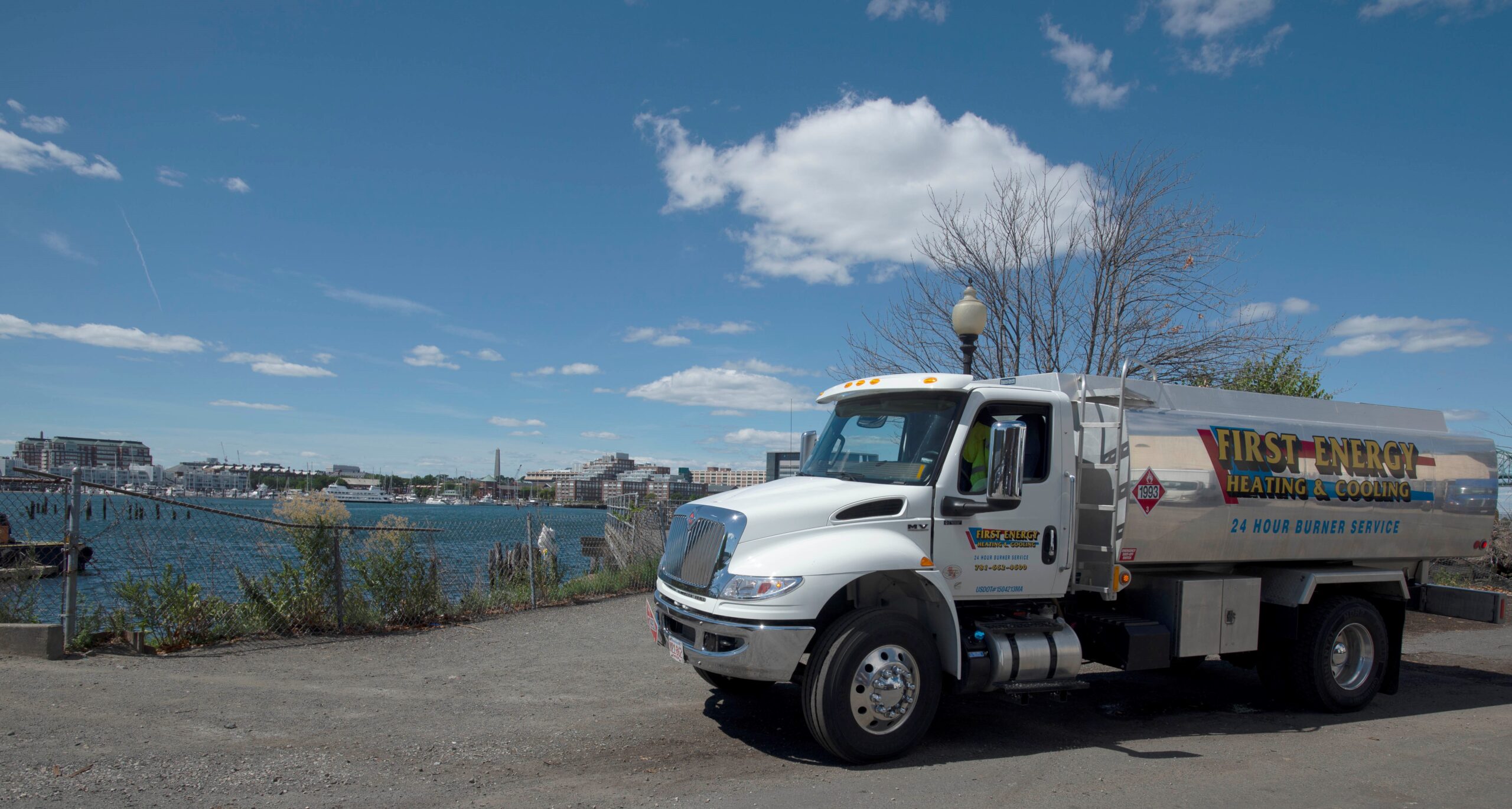 First Energy heating oil truck parked beside the harbor